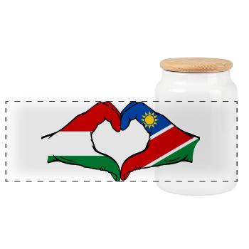 Ungarn Namibia Flagge Hände Herz - Panorama Keksdose mit Holzdeckel - Weiß - Vorne