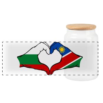 Drapeau de la Bulgarie et de la Namibie en forme de cœur - Boîte à biscuits avec couvercle en bois - blanc - Devant