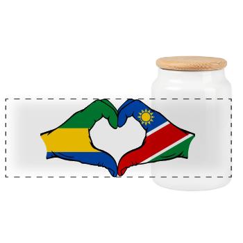 Gabon Namibia Flag Hands Heart Shape - Panoramic Cookie Jar with Wooden Lid - white - Front