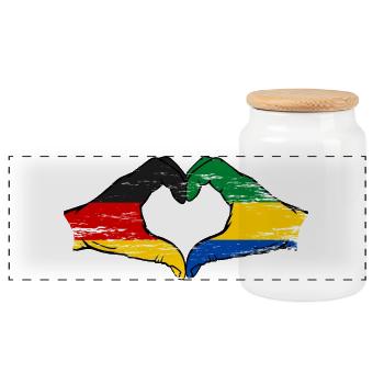 Germany Gabon flag hands heart shape used - Panoramic Cookie Jar with Wooden Lid - white - Front
