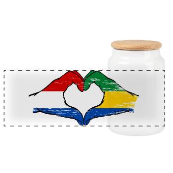 Holland Gabon flag hands heart shape used - Panoramic Cookie Jar with Wooden Lid - white - Front
