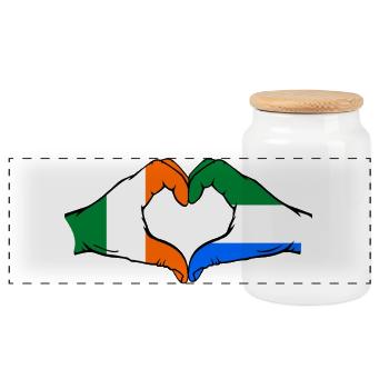 Irland Sierra Leone Flagge Hände Herzform - Panorama Keksdose mit Holzdeckel - Weiß - Vorne