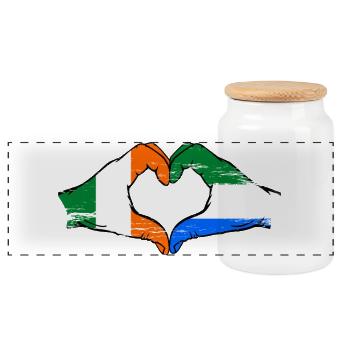 Irland Sierra Leone Flagge Hände Herzform used - Panorama Keksdose mit Holzdeckel - Weiß - Vorne