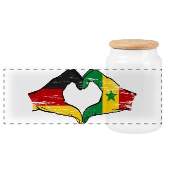 Drapeau de l'Allemagne et du Sénégal, forme de cœur, utilisé - Boîte à biscuits avec couvercle en bois - blanc - Devant