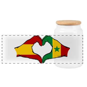 Spanien Sengal Flagge Hände Herzform - Panorama Keksdose mit Holzdeckel - Weiß - Vorne