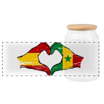 Spanien Senegal Flagge Hände Herzform used - Panorama Keksdose mit Holzdeckel - Weiß - Vorne