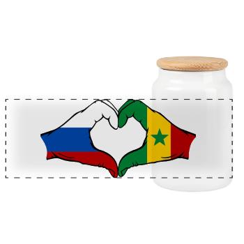Russie Sénégal Drapeau Mains Coeur Forme - Boîte à biscuits avec couvercle en bois - blanc - Devant