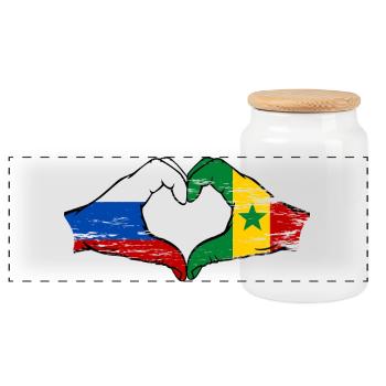 Russie Sénégal Drapeau Mains Coeur Forme Utilisé - Boîte à biscuits avec couvercle en bois - blanc - Devant