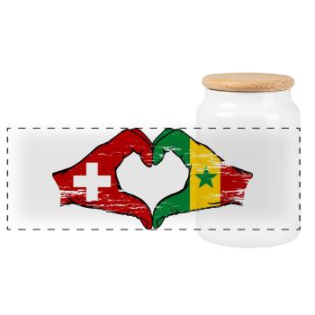 Suisse Sénégal Drapeau Mains Coeur Forme Utilisé - Boîte à biscuits avec couvercle en bois - blanc - Devant