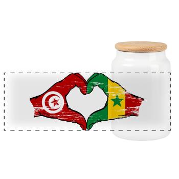 Tunisie Sénégal drapeau mains forme coeur utilisé - Boîte à biscuits avec couvercle en bois - blanc - Devant