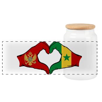 Monténégro Sénégal Drapeau Mains Coeur Forme - Boîte à biscuits avec couvercle en bois - blanc - Devant