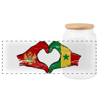 Monténégro Sénégal Drapeau Mains Coeur Forme - Boîte à biscuits avec couvercle en bois - blanc - Devant
