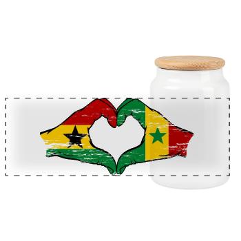 Ghana Senegal Flag Hands Heart Shape Used - Panoramic Cookie Jar with Wooden Lid - white - Front