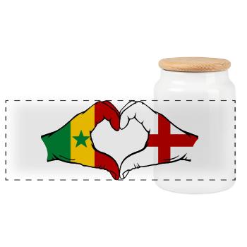 Sénégal Angleterre drapeau mains forme de coeur utilisé - Boîte à biscuits avec couvercle en bois - blanc - Devant