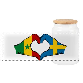 Drapeau du Sénégal Suède Mains Forme de cœur - Boîte à biscuits avec couvercle en bois - blanc - Devant