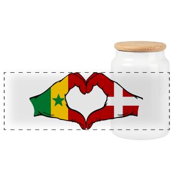 Senegal Dänemark Flagge Hände Herzform - Panorama Keksdose mit Holzdeckel - Weiß - Vorne