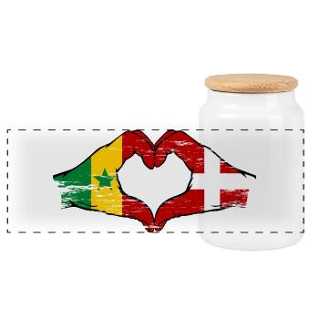 Senegal Dänemark Flagge Hände Herzform used - Panorama Keksdose mit Holzdeckel - Weiß - Vorne