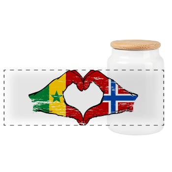 Sénégal Norvège drapeau mains forme de coeur utilisé - Boîte à biscuits avec couvercle en bois - blanc - Devant