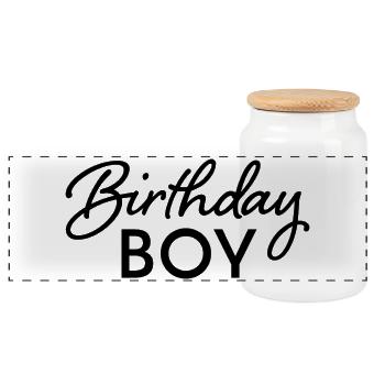Garçon d’anniversaire - Boîte à biscuits avec couvercle en bois - blanc - Devant