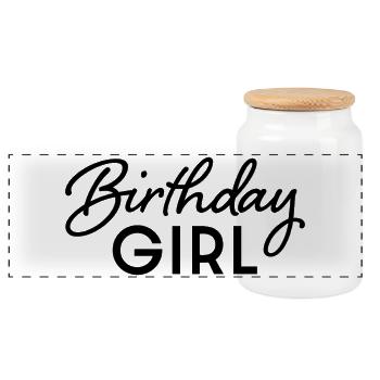 fille d’anniversaire - Boîte à biscuits avec couvercle en bois - blanc - Devant