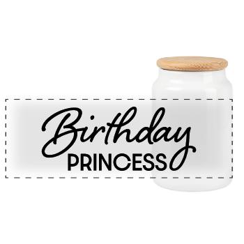 Anniversaire Princesse - Boîte à biscuits avec couvercle en bois - blanc - Devant