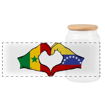 Sénégal Venezuela drapeau mains forme de coeur utilisé - Boîte à biscuits avec couvercle en bois - blanc - Devant