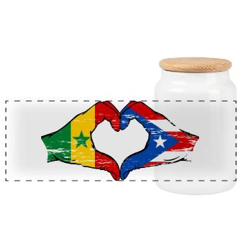 Senegal Puerto Rico Flagge Hände Herzform used - Panorama Keksdose mit Holzdeckel - Weiß - Vorne