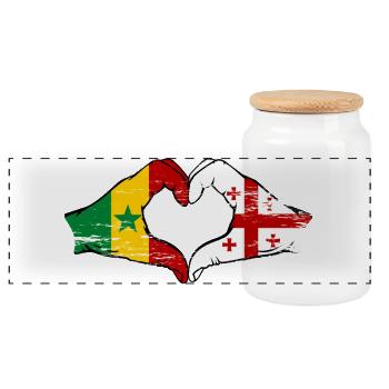 Sénégal Géorgie drapeau mains forme de coeur utilisé - Boîte à biscuits avec couvercle en bois - blanc - Devant