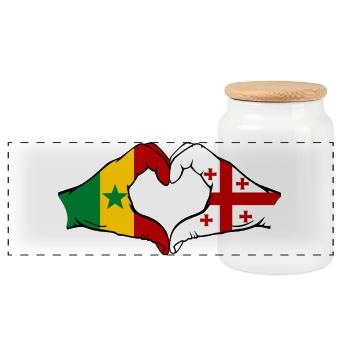 Sénégal Géorgie Drapeau Mains Coeur Forme - Boîte à biscuits avec couvercle en bois - blanc - Devant