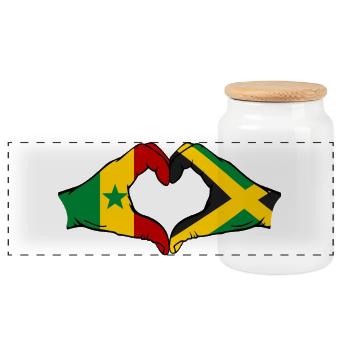 Sénégal Jamaïque drapeau mains forme de coeur utilisé - Boîte à biscuits avec couvercle en bois - blanc - Devant