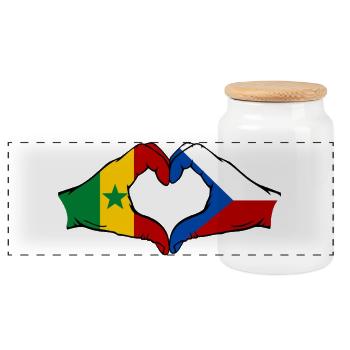 Sénégal République tchèque Drapeau Mains Coeur Forme - Boîte à biscuits avec couvercle en bois - blanc - Devant