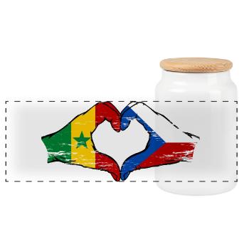 Sénégal République tchèque Drapeau Mains Coeur Forme - Boîte à biscuits avec couvercle en bois - blanc - Devant