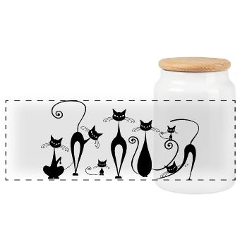 Schwarze Katzen Illustration lustig Cartoon Look - Panorama Keksdose mit Holzdeckel - Weiß - Vorne