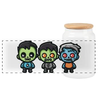 Zombies Halloween Cute Comic - Panoramic Cookie Jar with Wooden Lid - white - Front