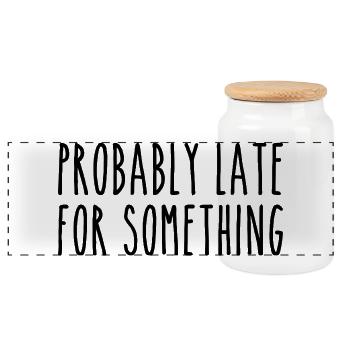 Probably late for something - Panoramic Cookie Jar with Wooden Lid - white - Front