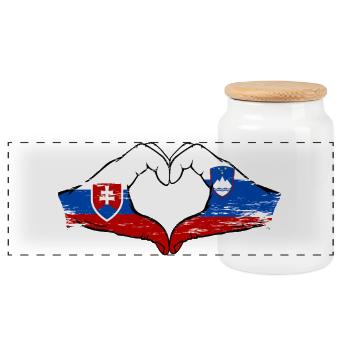Slovakia Slovenia Flag Herform Hands - Panoramic Cookie Jar with Wooden Lid - white - Front