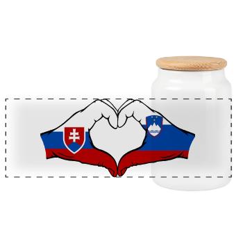 Slovakia Slovenia Flag Herform Hands - Panoramic Cookie Jar with Wooden Lid - white - Front
