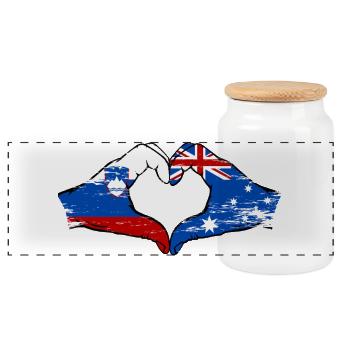 Australia Slovenia flags hands used - Panoramic Cookie Jar with Wooden Lid - white - Front