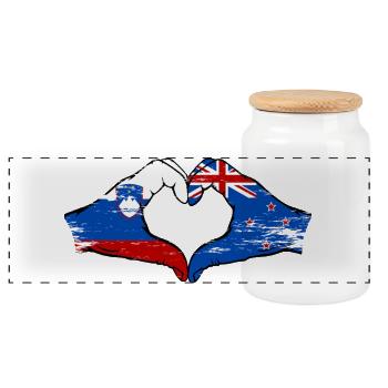 Drapeau de la Slovénie et de la Nouvelle-Zélande en forme de cœur - Boîte à biscuits avec couvercle en bois - blanc - Devant