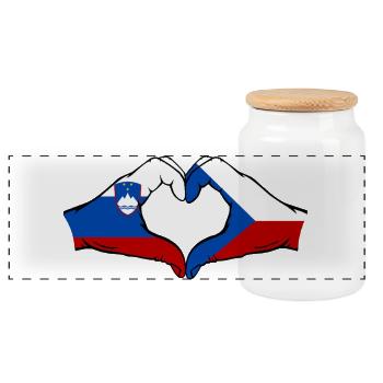 Slovenia Czech Republic flag hands - Panoramic Cookie Jar with Wooden Lid - white - Front