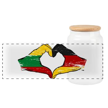 Lithuania Germany flag hands heart shape used - Panoramic Cookie Jar with Wooden Lid - white - Front