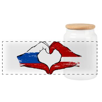 Russland Lettland Flagge Hände Herzform - Panorama Keksdose mit Holzdeckel - Weiß - Vorne
