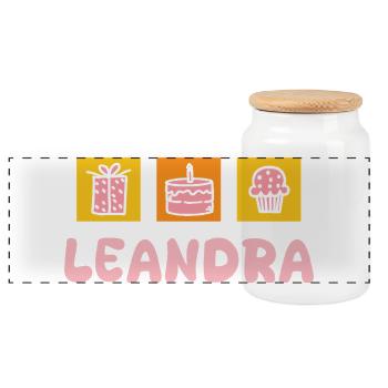 First name Leandra - Panoramic Cookie Jar with Wooden Lid - white - Front
