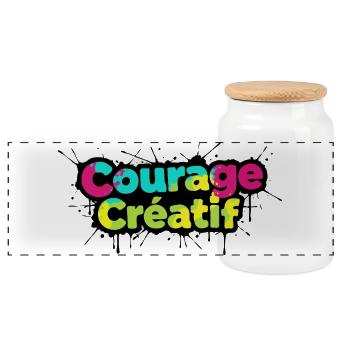 Courage Créatif Colorful Typography - Panoramic Cookie Jar with Wooden Lid - white - Front