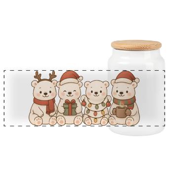 Polar bears for children, boys and girls, Christmas - Panoramic Cookie Jar with Wooden Lid - white - Front