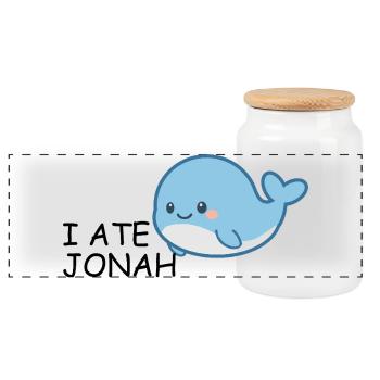 J’ai mangé Jonas – Baleine biblique drôle pour enfants - Boîte à biscuits avec couvercle en bois - blanc - Devant
