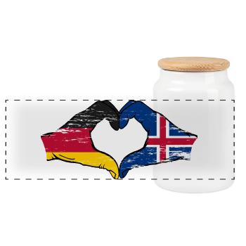 Allemagne Drapeau islandais Forme de main Forme de cœur utilisée - Boîte à biscuits avec couvercle en bois - blanc - Devant