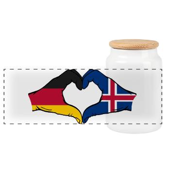Deutschland Island Flagge Haende Herzform - Panorama Keksdose mit Holzdeckel - Weiß - Vorne
