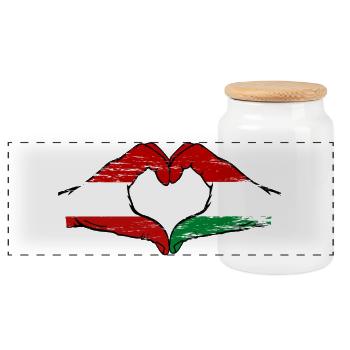Austria Hungary Flag Heart - Panoramic Cookie Jar with Wooden Lid - white - Front
