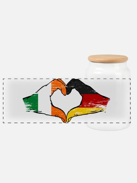 Irland Deutschland Flagge Hände Herzform - Panorama Keksdose mit Holzdeckel - Weiß